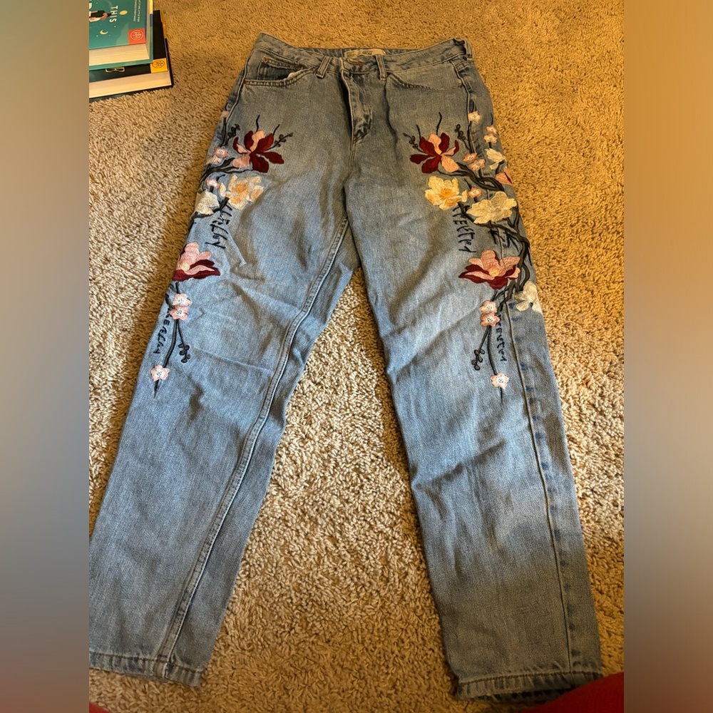 Floral stitched TopShop jeans